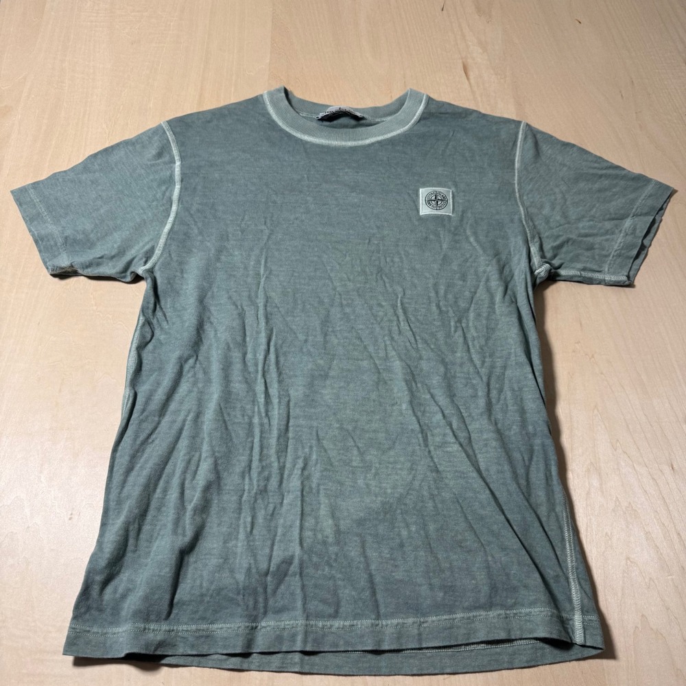Stone Island Mens T-Shirt Short Sleeve Green Logo Patch Casual Top